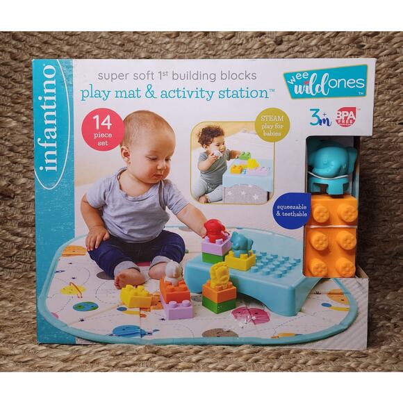 Infantino Super Soft 1st Building Blocks Activity Station & Play Mat 14-piece - Picture 1 of 6